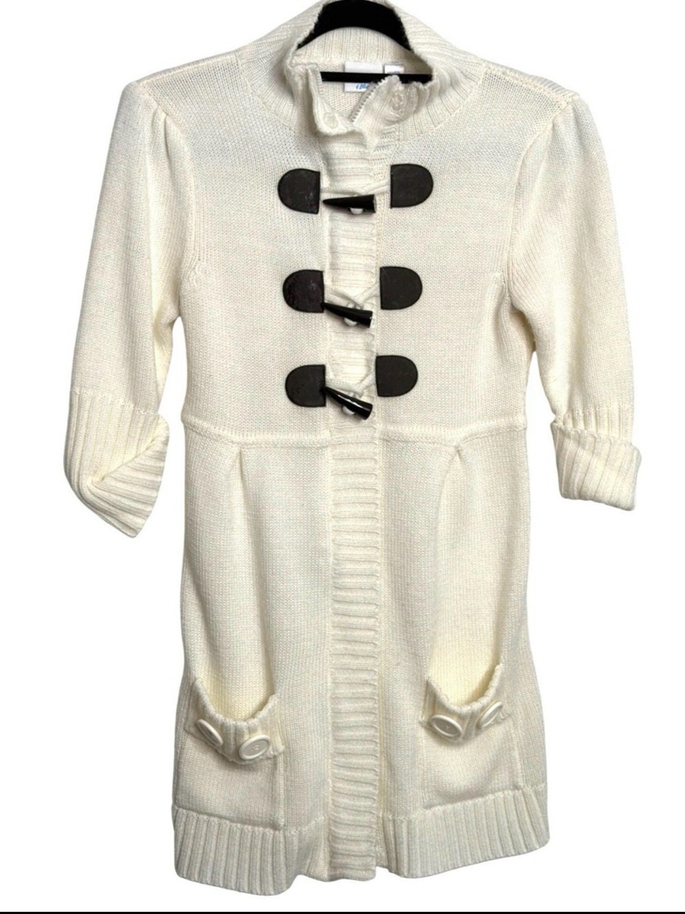 Piper & Blue Cream Toggle Coatigan with Dark Brown Accents